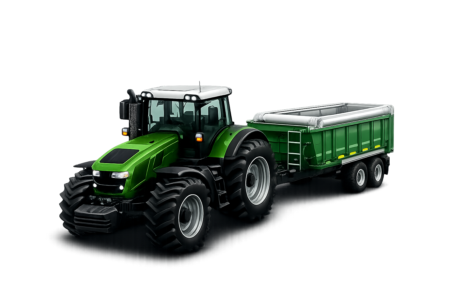 Semi-realistic 3D agricultural tractor with farm trailer